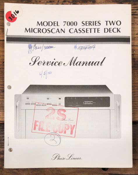 Phase Linear Model 7000 Cassette  Service Manual *Original*