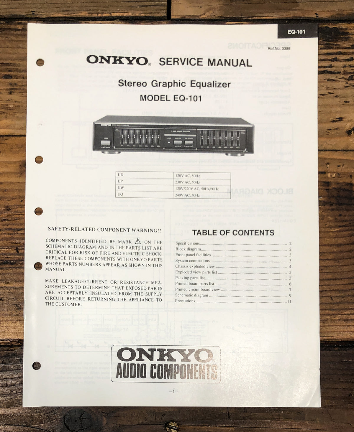 Onkyo EQ-101 Equalizer Service Manual *Original*