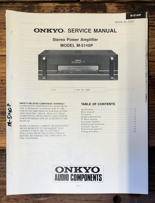 Onkyo M-5140P Amplifier  Service Manual *Original*
