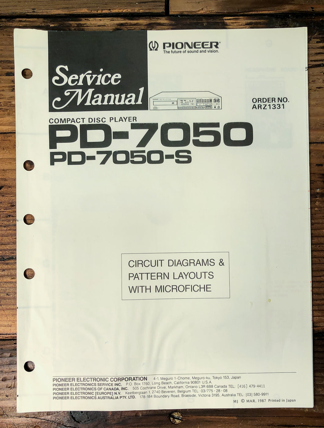 Pioneer PD-7050 PD-7050-S CD Player Service Manual *Original*