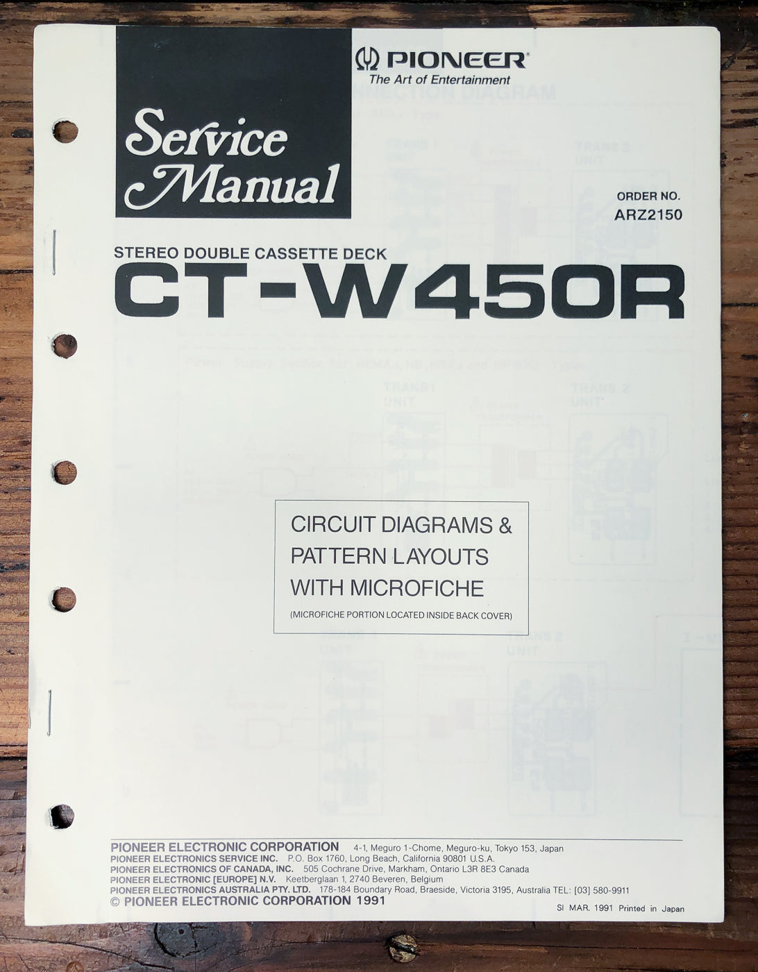 Pioneer CT-W450R Double Cassette Deck Service Manual *Original*