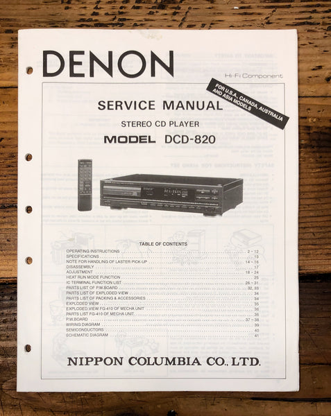 Denon DCD-820 CD Player  Service Manual *Original*