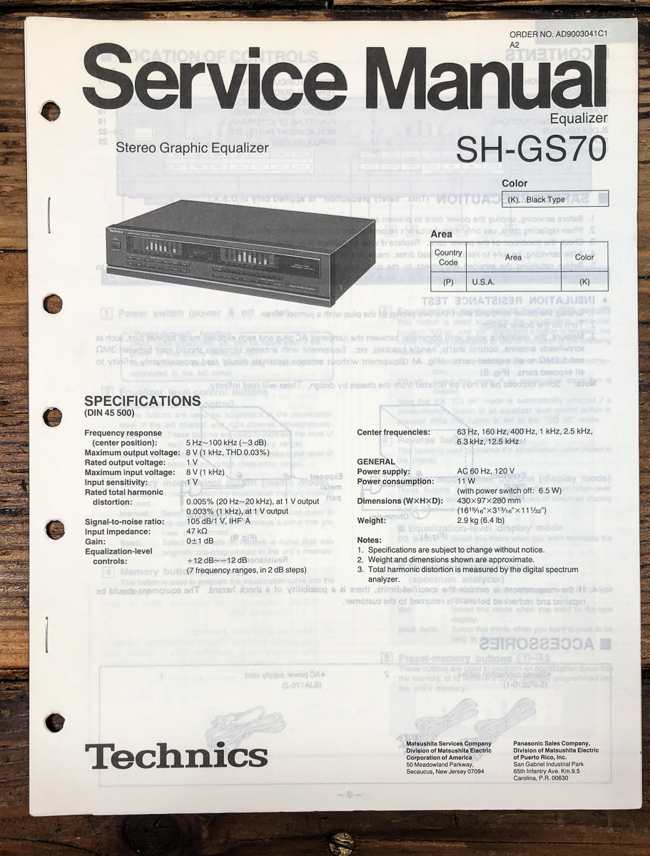 Technics SH-GS70 Equalizer Service Manual *Original*