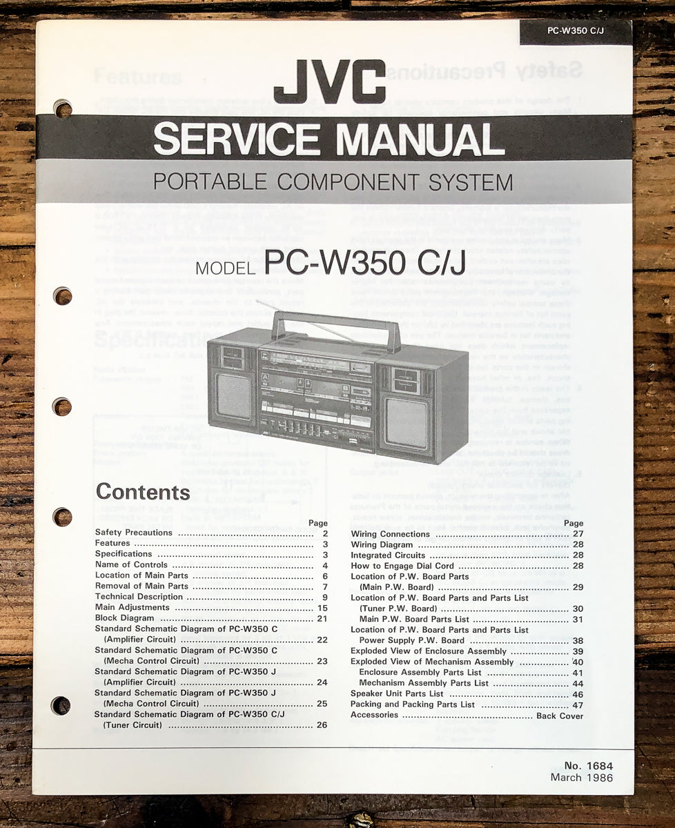 JVC PC-W350 Radio Cassette Service Manual *Original*