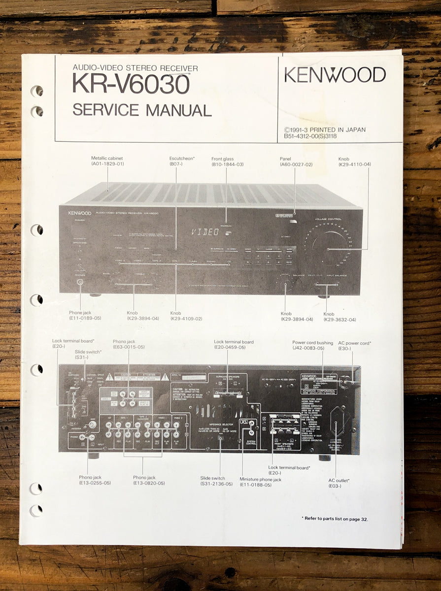 Kenwood KR-V6030 Receiver  Service Manual *Original*