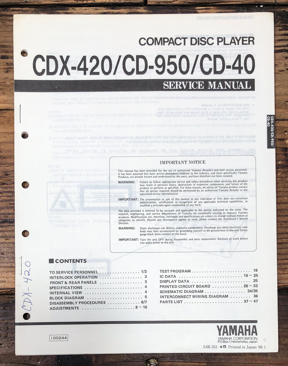 Yamaha CDX-420 CD-950 CD-40  Service Manual *Original*