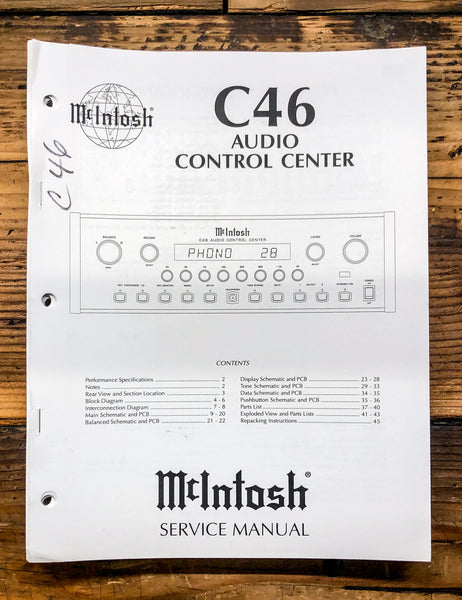 McIntosh C46 C-46 Preamp / Preamplifier  Service Manual *Original*