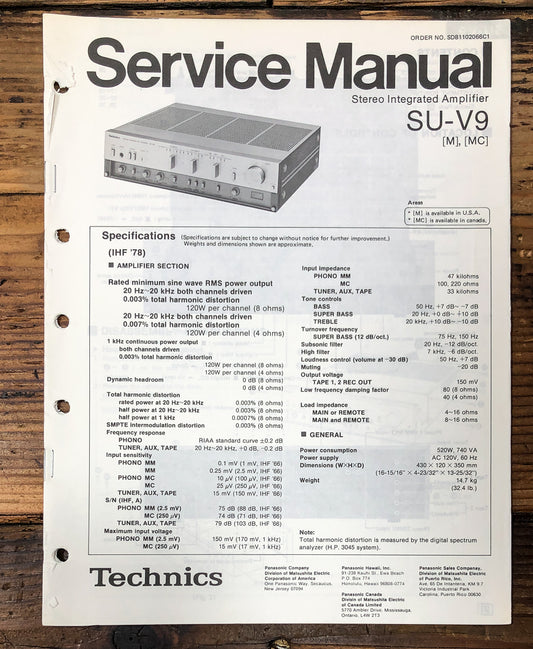 Technics SU-V9 Amplifier Service Manual *Original*