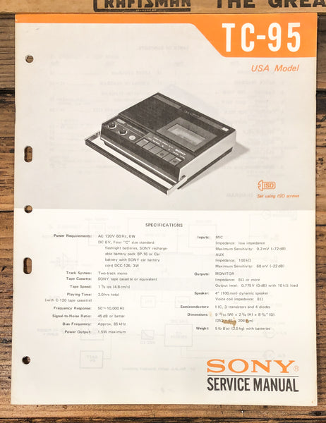 Sony TC-95 Cassette  Service Manual *Original*
