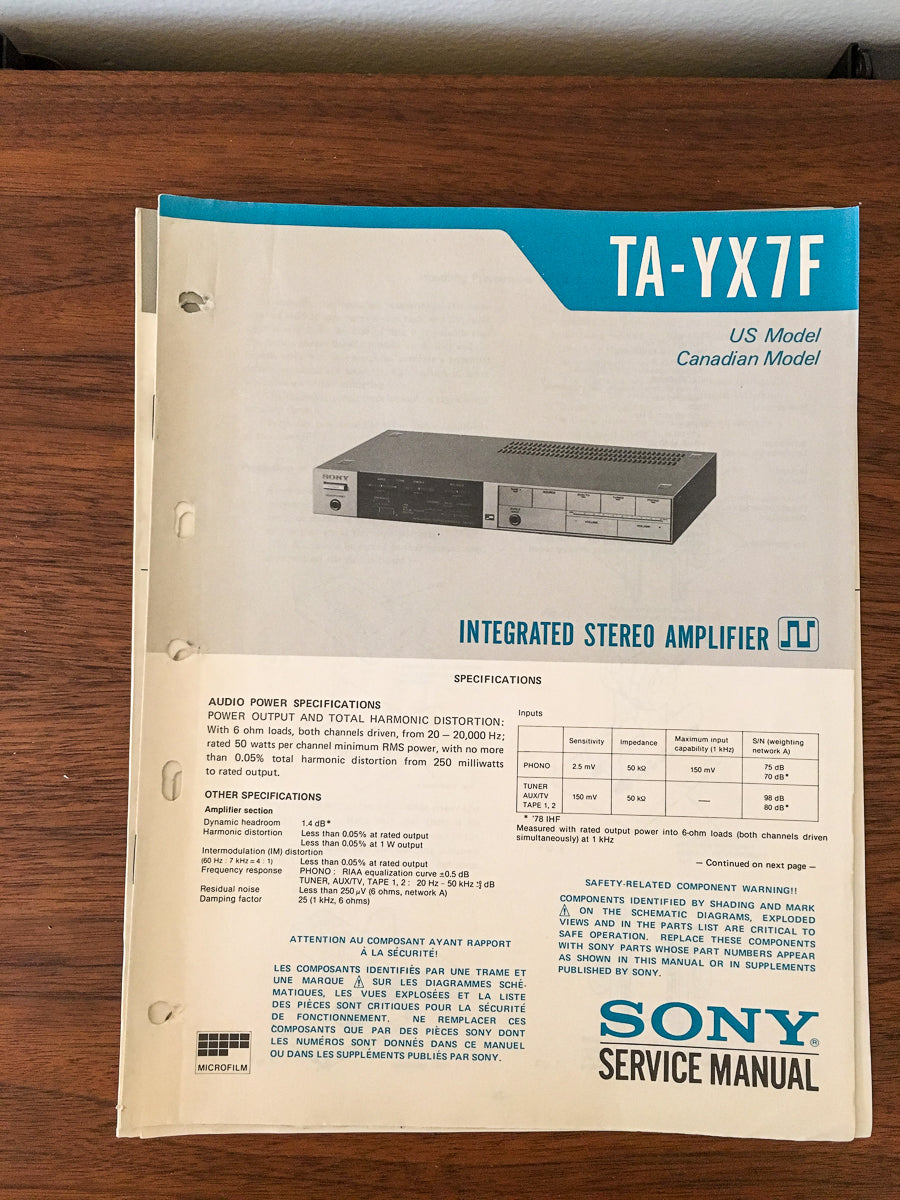 Sony TA-YX7F Amplifier Service Manual *Original*