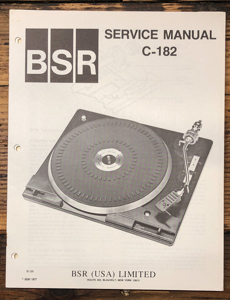 BSR C-182 Record Player / Turntable  Service Manual *Original*