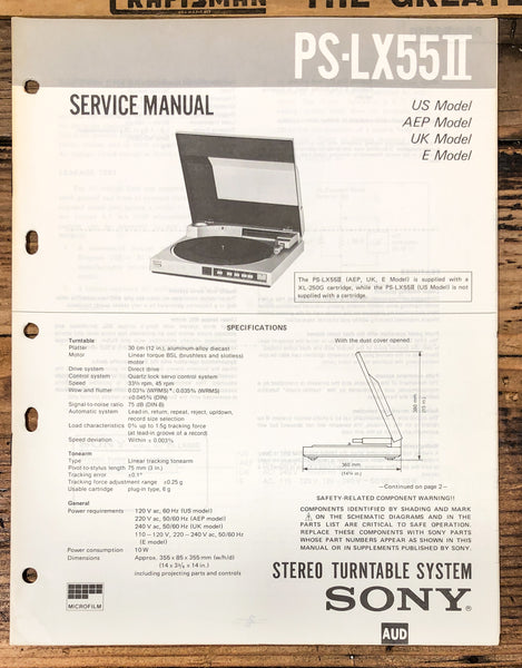 Sony PS-LX55 MK2 / II Record Player / Turntable  Service Manual *Original*
