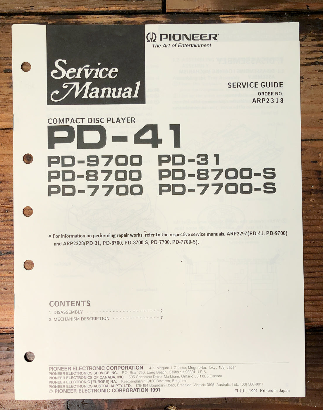 Pioneer PD-41 PD-9700 PD-31 CD Player Service Manual *Original*