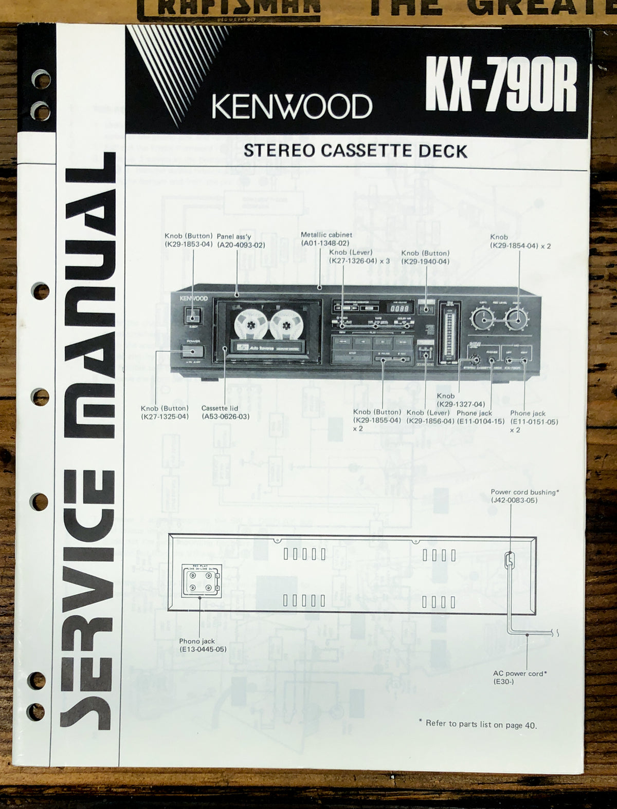 Kenwood KX-790R Cassette  Service Manual *Original*