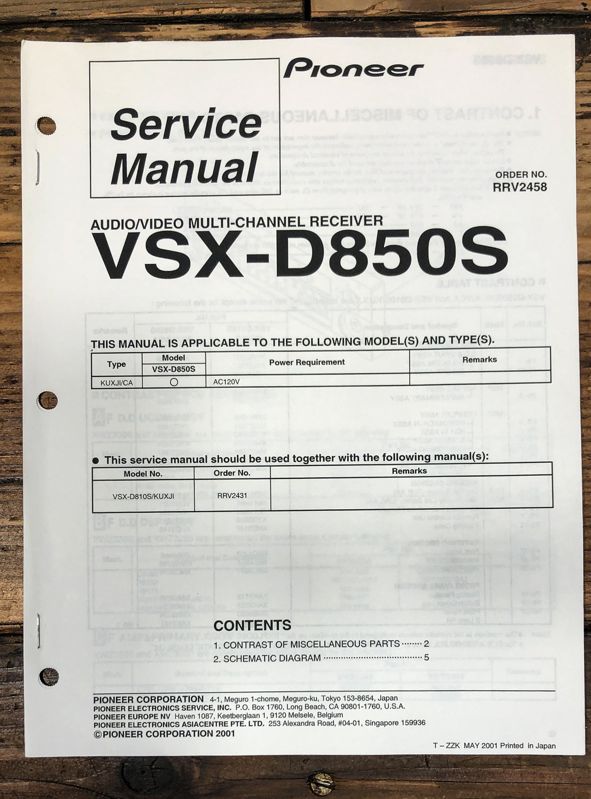 Pioneer VSX-D850S Receiver Service Manual *Original*