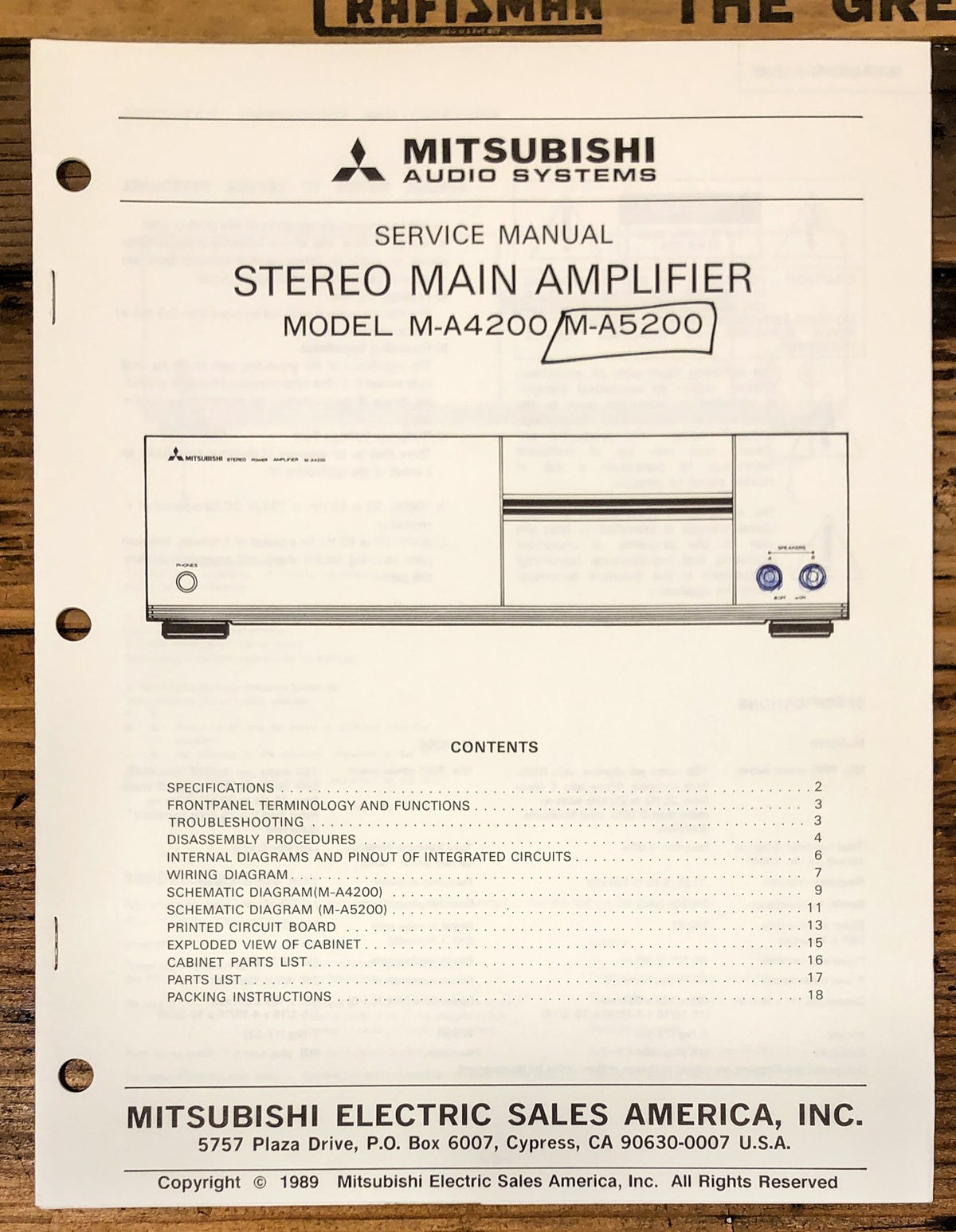 Mitsubishi M-A4200 M-A5200 Amplifier Service Manual *Original*