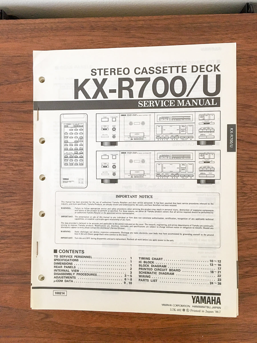 Yamaha KX-R700 KX-R700U Cassette Service Manual *Original*