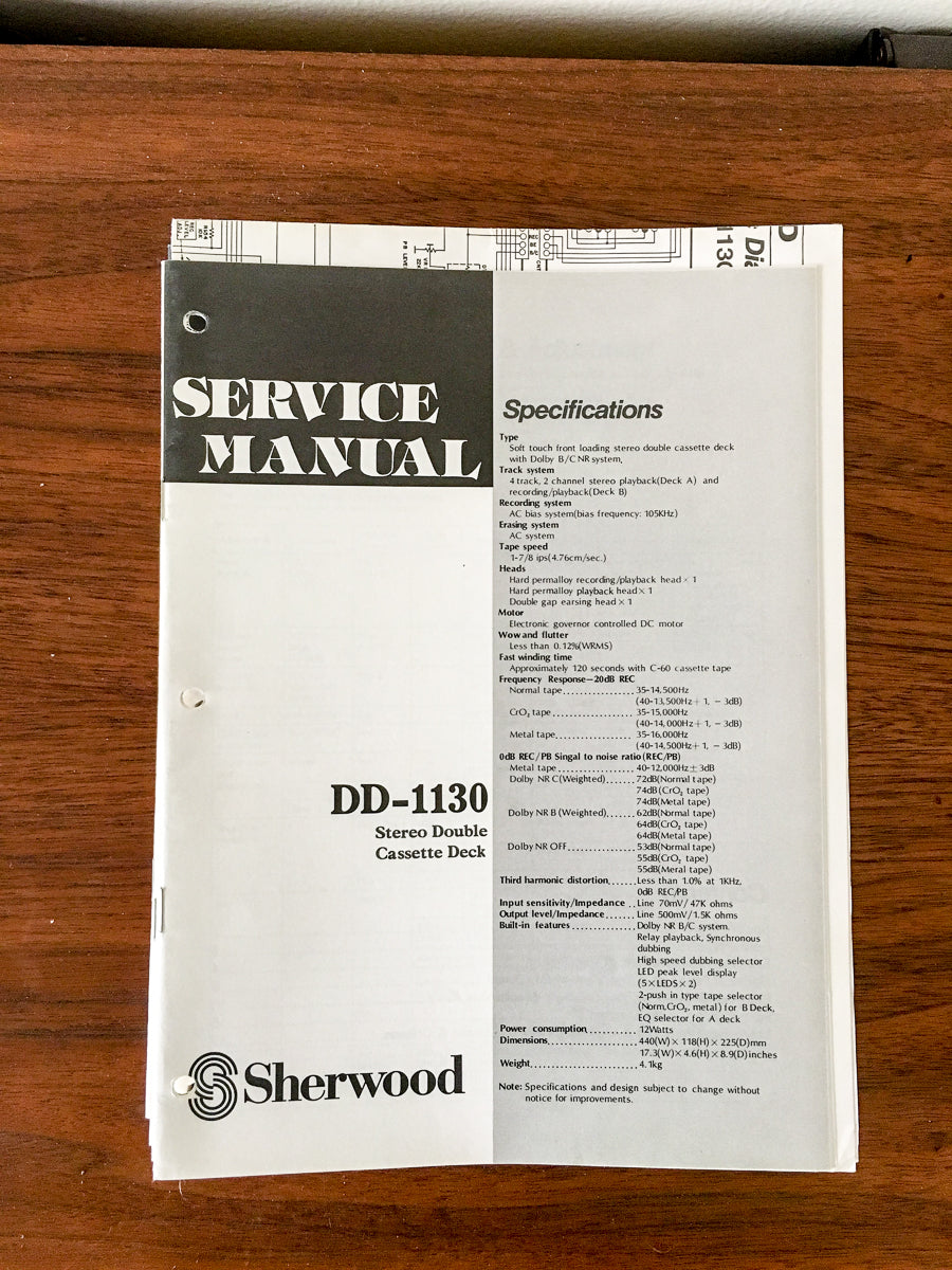 Sherwood DD-1130 Cassette Service Manual *Original*