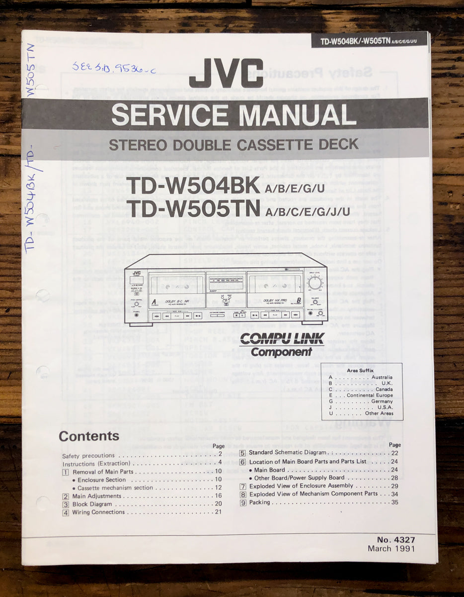 JVC TD-W504 TD-W505 Cassette  Service Manual *Original*