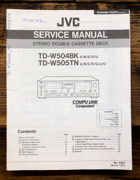JVC TD-W504 TD-W505 Cassette  Service Manual *Original*
