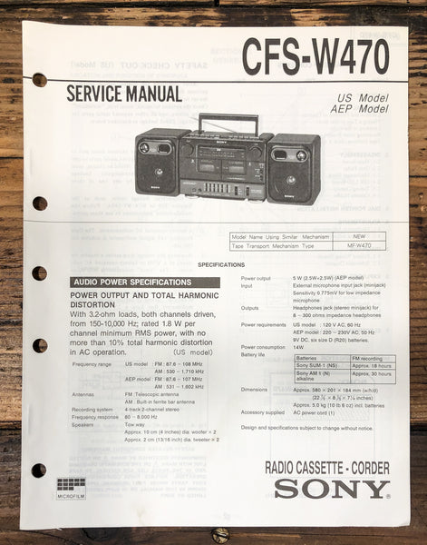 Sony CFS-W470 Radio Service Manual *Original*