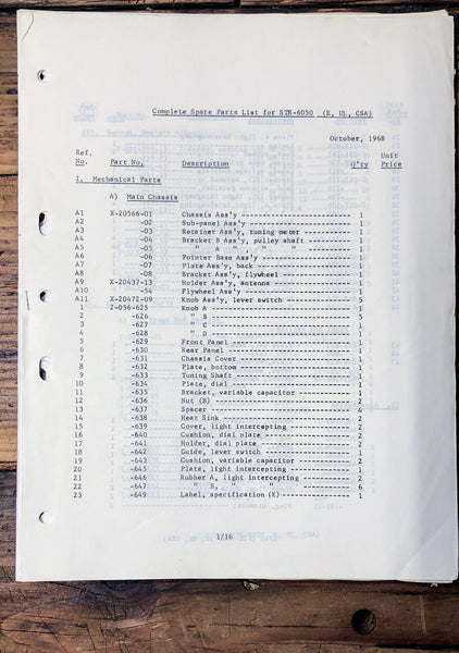 Sony STR-6050 Receiver Parts List Service Manual *Original*