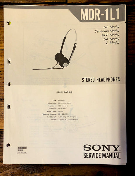 Sony MDR-1L1 Headphones  Service Manual *Original*