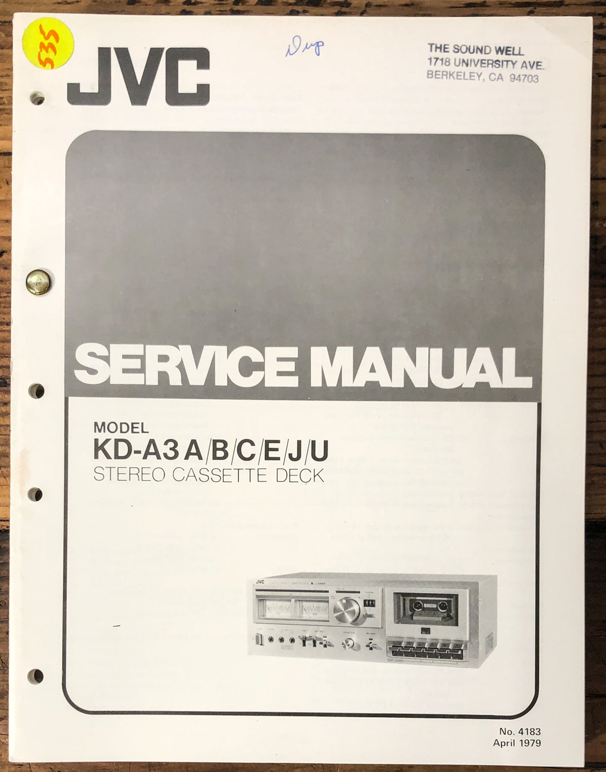 JVC KD-A3 Cassette  Service Manual *Original*