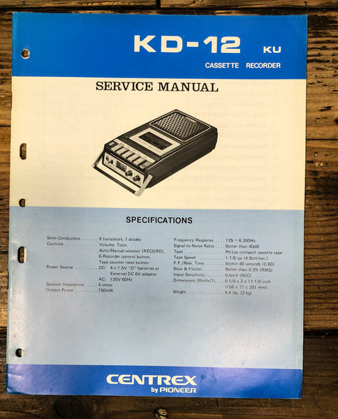 Pioneer KD-12 Cassette Service Manual *Original*
