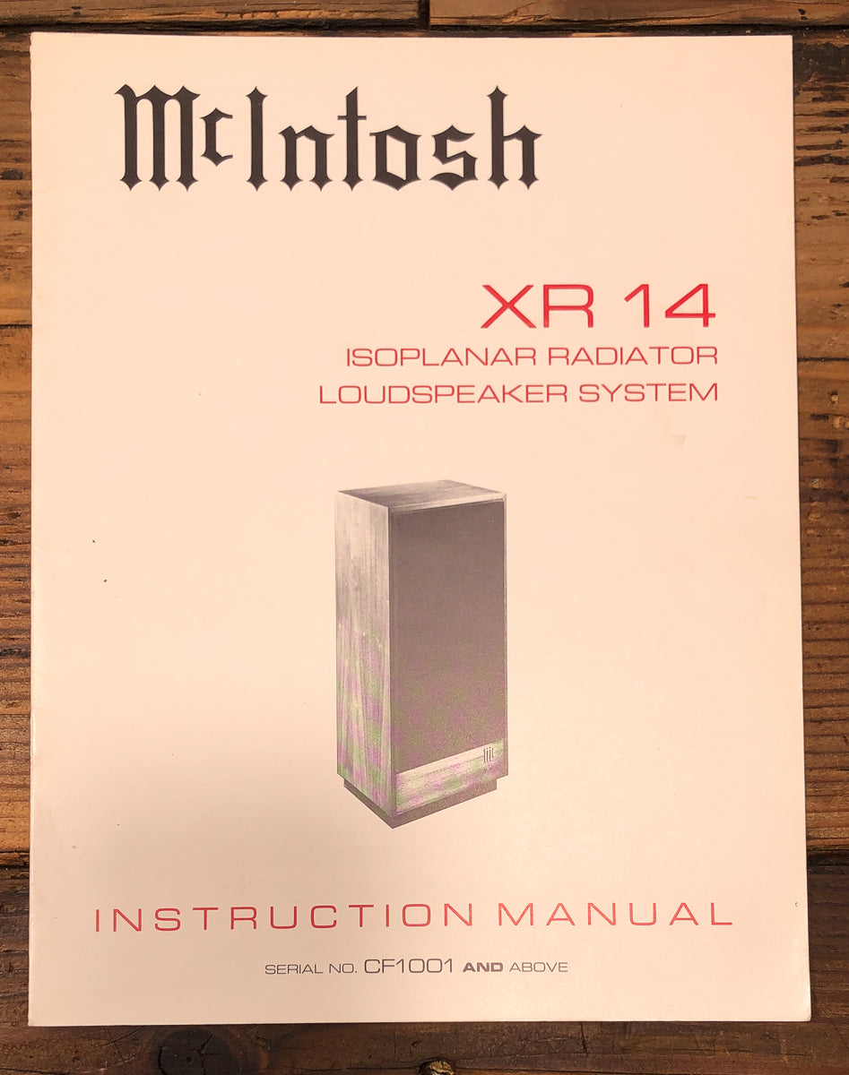 McIntosh XR14 Speaker Owners / User Manual *Original*
