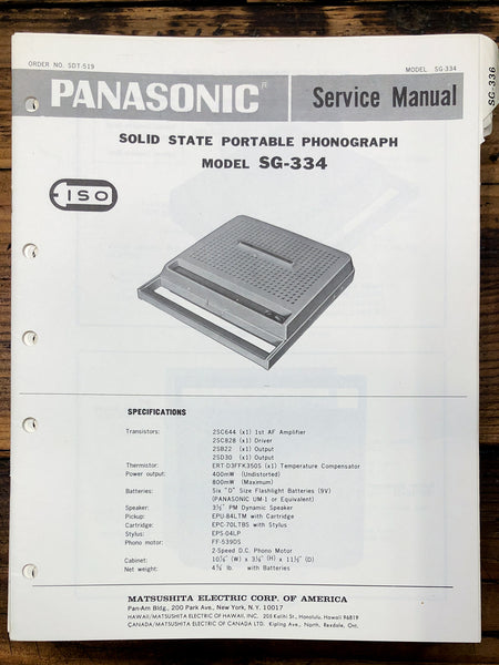 Technics SG-334 Record Player / Turntable  Service Manual *Original*