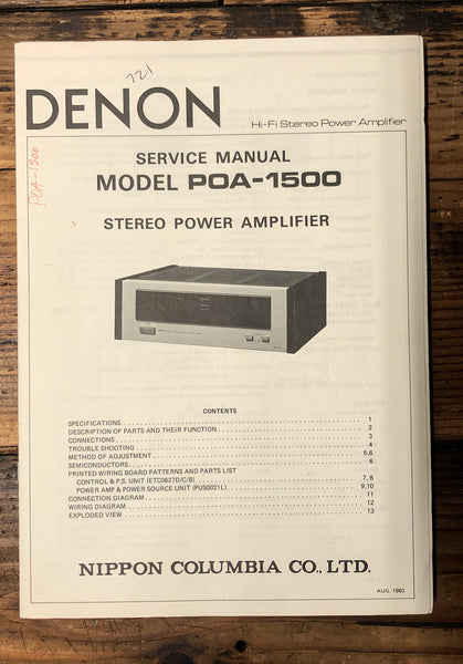 Denon POA-1500 Amplifier  Service Manual *Original*