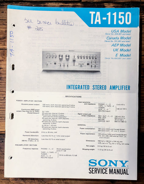 Sony TA-1150 Amplifier  Service Manual *Original*