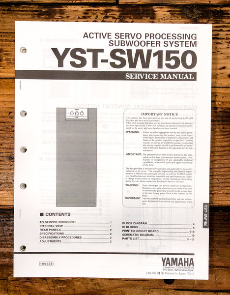 Yamaha YST-SW150 Subwoofer / Speaker  Service Manual *Original*