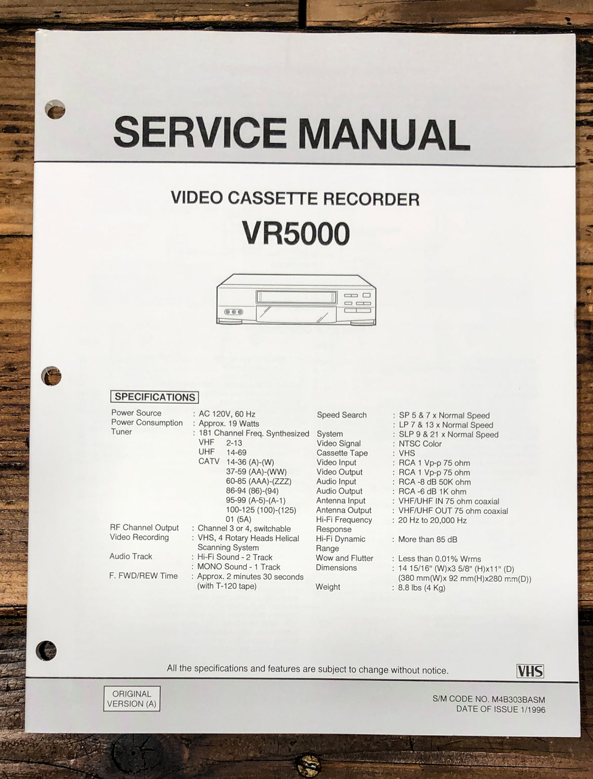Orion  VR5000 VCR Service Manual *Original*
