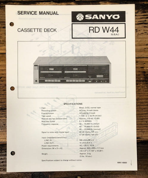 Sanyo RD W44 RD-W44 Cassette Service Manual *Original*