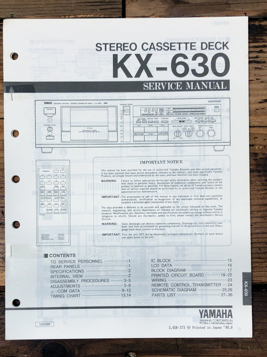 Yamaha KX-630 Cassette Service Manual *Original*