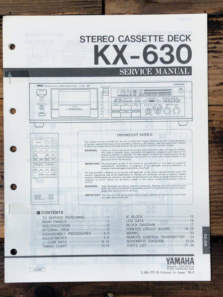 Yamaha KX-630 Cassette  Service Manual *Original*
