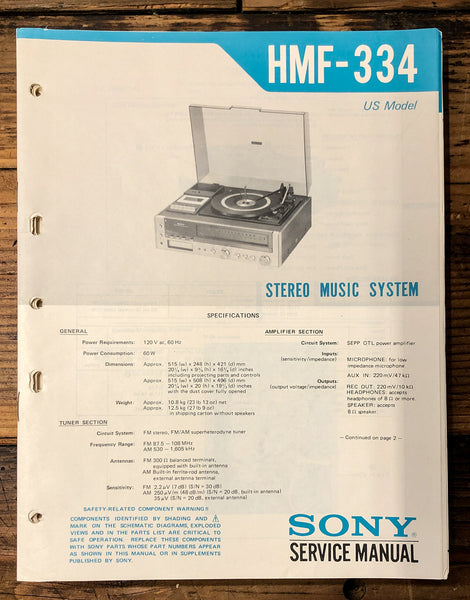 Sony HMF-334 Stereo  Service Manual *Original*
