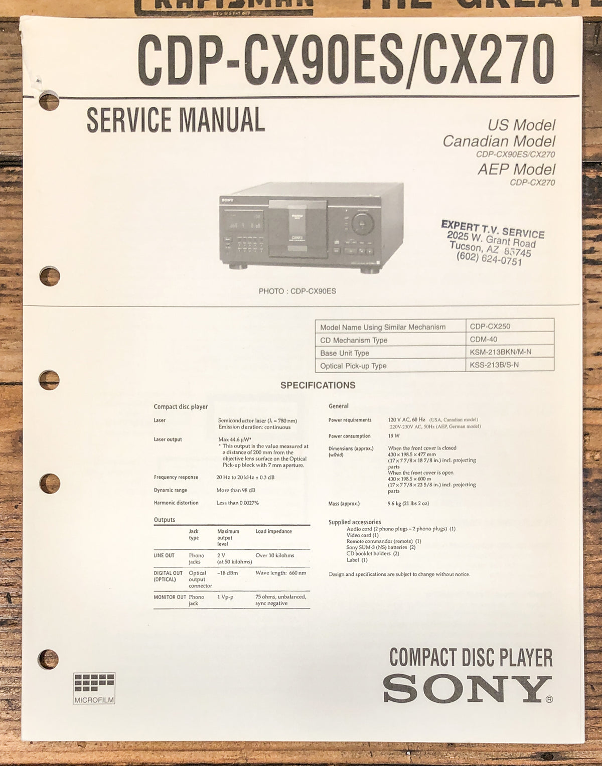 Sony CDP-CX90ES CDP-CX270 CD Player  Service Manual *Original*