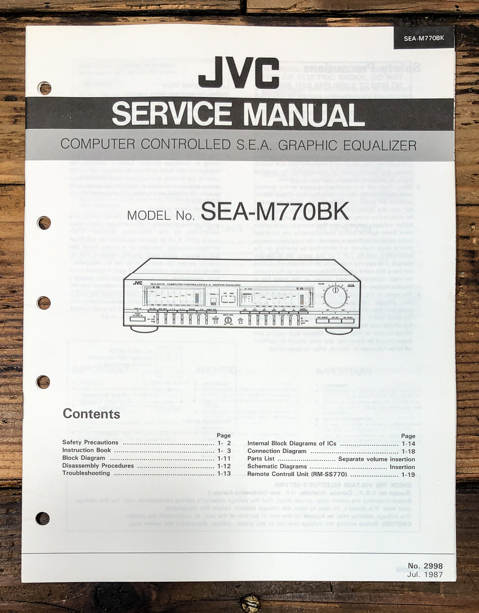 JVC SEA-M770 Graphic Equalizer Service Manual *Original*