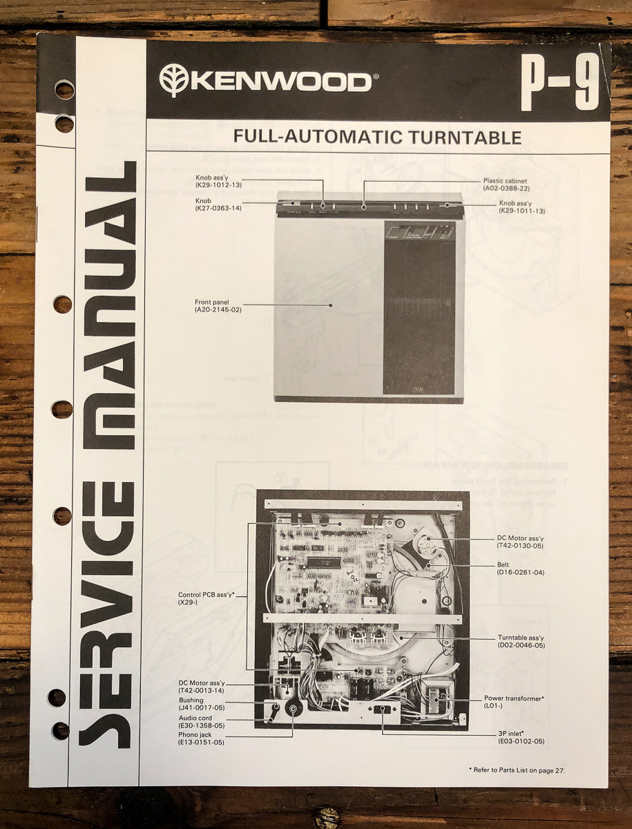 Kenwood P-9 Record Player / Turntable Service Manual *Original*
