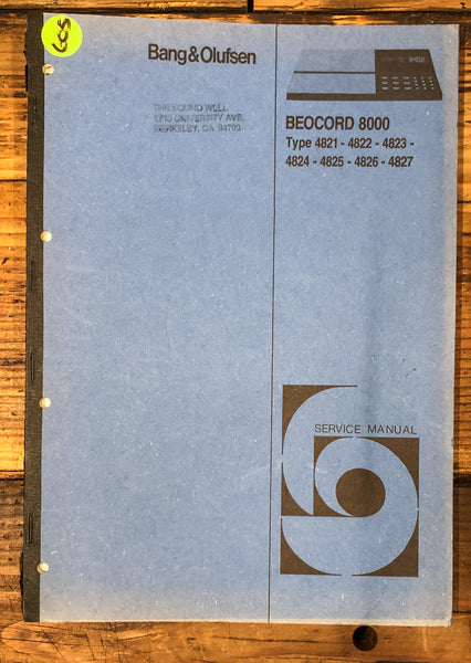 B&O Bang Olufsen Beocord 8000 Cassette  Service Manual *Original*