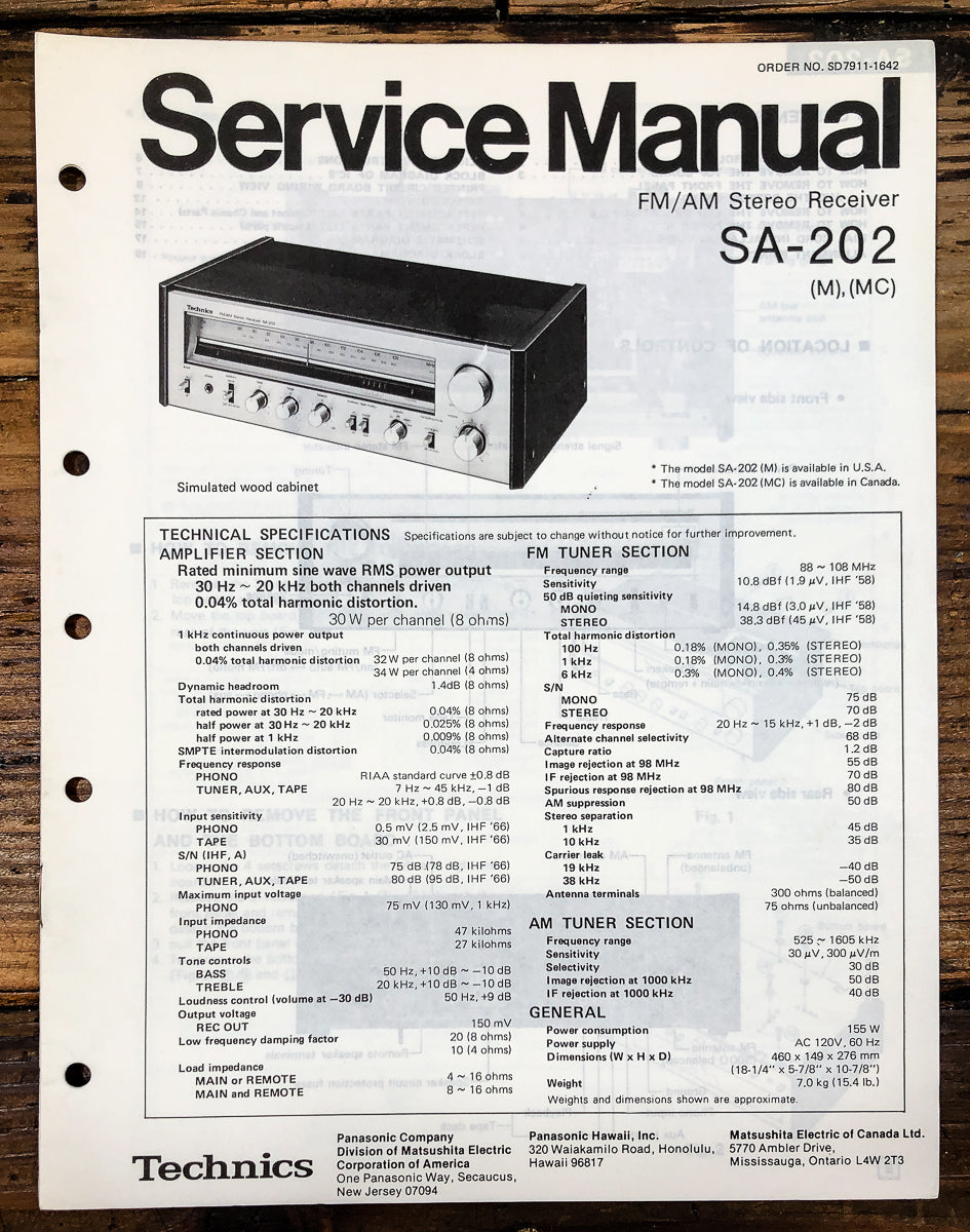 Technics SA-202 Receiver Service Manual *Original*