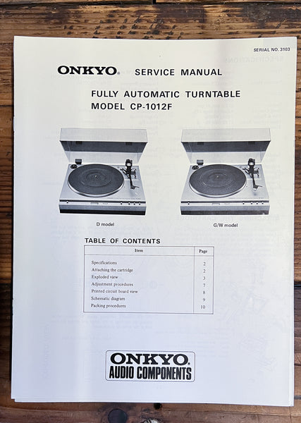 Onkyo CP-1012F Record Player / Turntable  Service Manual *Original*