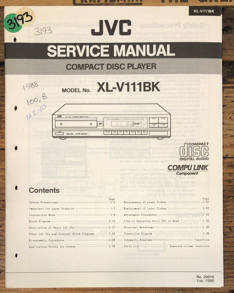 JVC XL-V111 -V111BK CD Player Service Manual *Original*