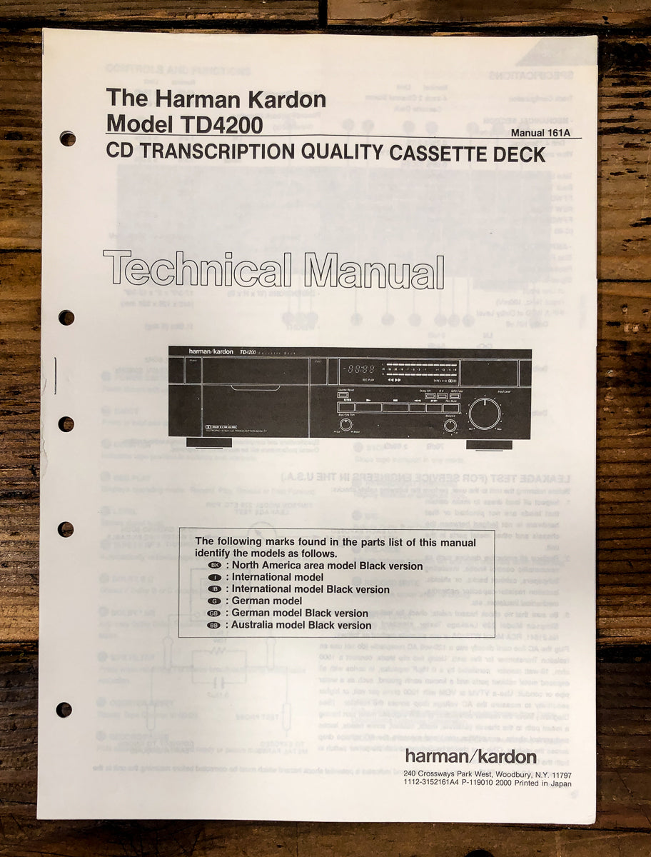 Harman Kardon TD4200 TD-4200 Cassette Service Manual *Original*