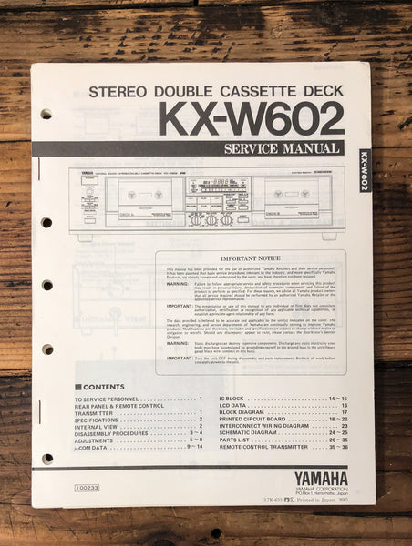 Yamaha KX-W602 Cassette  Service Manual *Original*