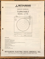 Mitsubishi LT-76 Record Player / Turntable  Service Manual *Original*