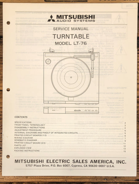 Mitsubishi LT-76 Record Player / Turntable  Service Manual *Original*